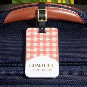 Süßer niedlich pfirsichrosa Gingham auf kariert Gepäckanhänger