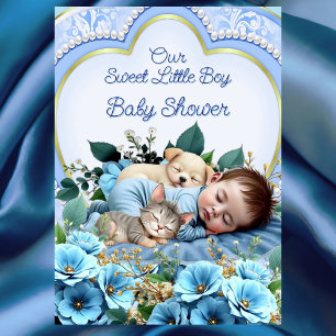 Süßer niedlicher blauer Junge Baby Shower Welpe Kä Einladung