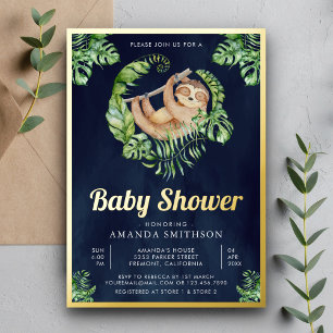 Süßer niedlicher Faultier Marineblauer Babyshower Folieneinladung