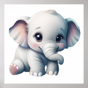 Süßer niedlicher kawaii Baby-Elefant Poster