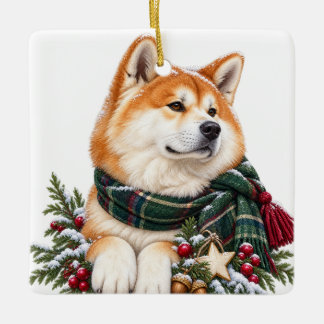 SÜßer niedlicher Weihnachts-Akita-Hund Keramikornament