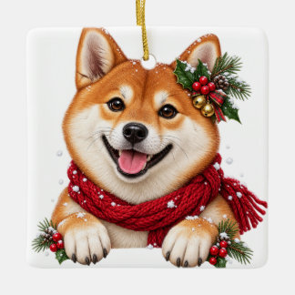 SÜßer niedlicher Weihnachts-Shiba-Inu-Hund Keramikornament