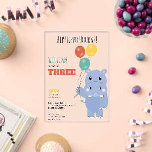Süßer Nilpferd Hip Hippo Hurra Kindergeburtstag Acryleinladungen
