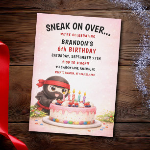 Süßer Ninja Bunter Kuchen Kerzen Kinder Geburtstag Einladung