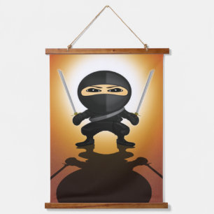 Süßer Ninja-Junge Anime-Krieger Katana Wandteppich Mit Holzrahmen