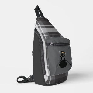 Süßer Ninja-Junge Anime-Krieger Schwarz kariert St Crossbody Bag