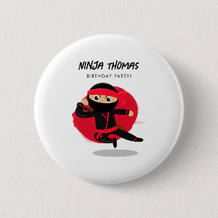 Süßer Ninja Schwarz Rot Kinder Geburtstagsfeier T- Button