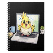 Süßer Nymphensittich-Vogel auf Laptop-Notizbuch