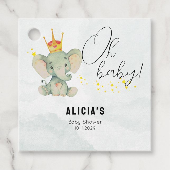 Süßer Oh Baby geschlechtsneutraler Elefant  Geschenkanhänger (Vorderseite)