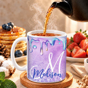 Süßer Ombre-Lila-Rosa-Glitter-Einhorn-Monogramm Ne Kaffeetasse