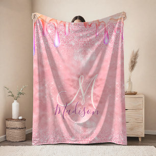 Süßer Ombre-Roségold-Faux-Glitter-Tropfen-Monogram Fleecedecke