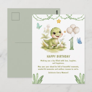 Süßer One-A-Saurus-Dinosaurier zum 1. Geburtstag Postkarte