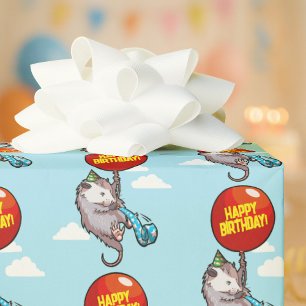 Süßer Opossum Alles Gute zum Geburtstag! Fügen Sie Geschenkpapier