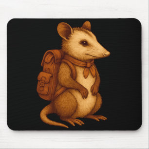 Süßer Opossum-Rucksacktourist beim Camping-Wandern Mousepad