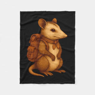 Süßer Opossum-Rucksacktourist, der im Wald wandert Fleecedecke