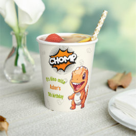 Süßer orange Dinosaurier T-Rex Pappbecher