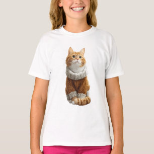 Süßer orange getigerter Katzen-Mantel für Kinder T-Shirt