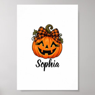 Süßer orange Kürbis Monogramm Name Halloween Poster