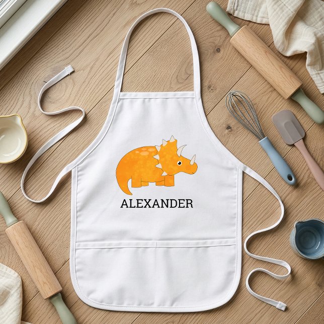 Süßer orangefarbener Dinosaurier personalisiert Kinderschürze (Von Creator hochgeladen)