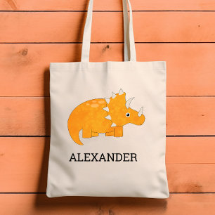 Süßer orangefarbener Dinosaurier personalisiert Tragetasche