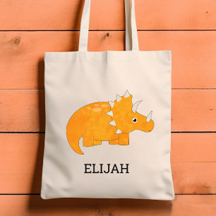 Süßer orangefarbener Dinosaurier personalisierter  Tragetasche