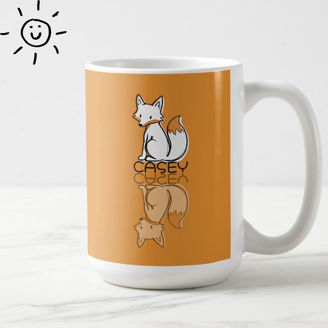 Süßer orangefarbener Fuchs-Reflektions-Doodle mit  Kaffeetasse (Von Creator hochgeladen)