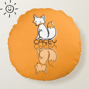 Süßer orangefarbener Fuchs-Reflektions-Doodle mit Rundes Kissen
