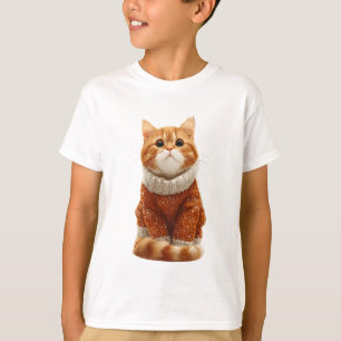 Süßer orangefarbener Katzenpullover für Kinder T-Shirt