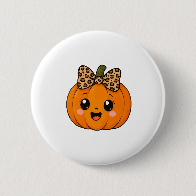Süßer orangefarbener kleiner Kürbis Halloween Name Button (Vorderseite)
