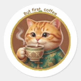 Süßer Oranger Kater Trinkt Tee Kaffee Aufkleber
