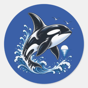 Süßer Orca-Wal-Ozean-Grafik Runder Aufkleber