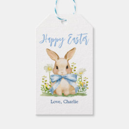 Süßer Oster-Wasserfarben-Hase Gingham Blaues Band Geschenkanhänger