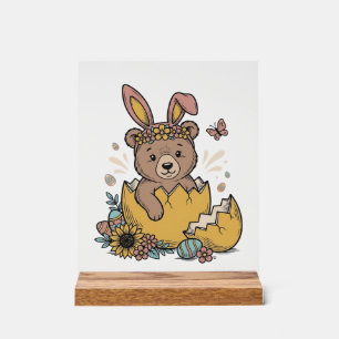 Süßer Osterbär in geknacktem Ei Vintage-Vektor_1 Acrylschild