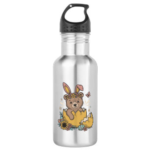 Süßer Osterbär in geknacktem Ei Vintage Vektor_1 Edelstahlflasche