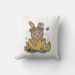 Süßer Osterbär in geknacktem Ei Vintage Vektor_1 Kissen