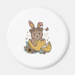 Süßer Osterbär in geknacktem Ei Vintage Vektor_1 Magnet