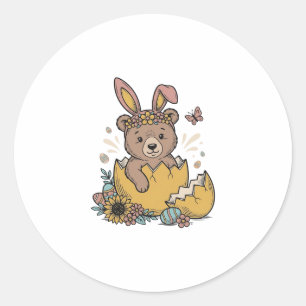 Süßer Osterbär in geknacktem Ei Vintage Vektor_1 Runder Aufkleber