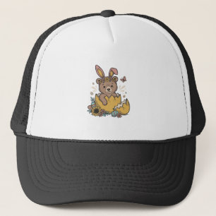 Süßer Osterbär in geknacktem Ei Vintage Vektor_1 Truckerkappe