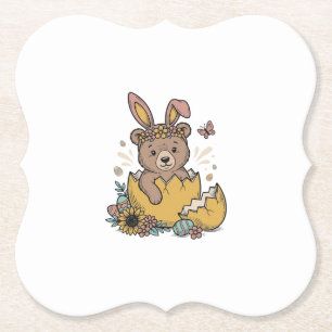Süßer Osterbär in geknacktem Ei Vintage Vektor_1 Untersetzer