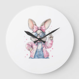 Süßer Osterhase, der Blasen bläst, Kaninchen-Fraue Große Wanduhr