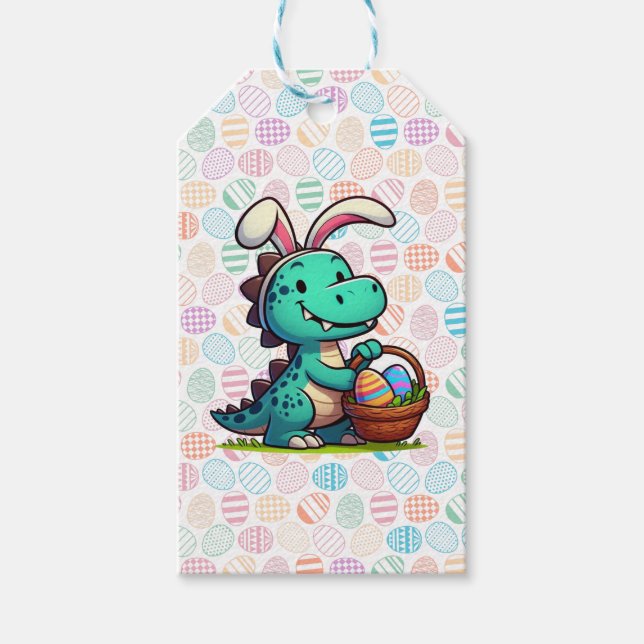Süßer Osterhase-Dinosaurier Geschenkanhänger (Vorderseite)
