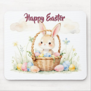 Süßer Osterhase im Korb mit farbenfrohen Eiern Mousepad