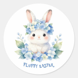 Süßer Osterhase im Wasserfarblook mit Hortensie Runder Aufkleber
