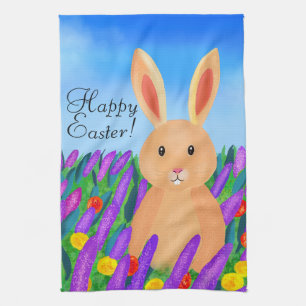 Süßer Osterhase in den Blumen benutzerdefinierter  Geschirrtuch
