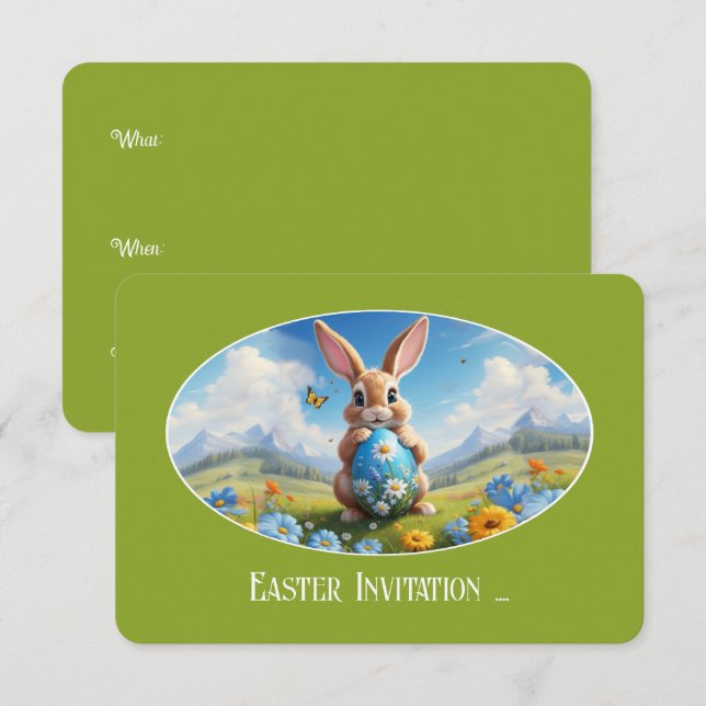 Süßer Osterhase in Landschaft -  Einladung (Vorne/Hinten)