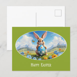 Süßer Osterhase in Landschaft - Postkarte