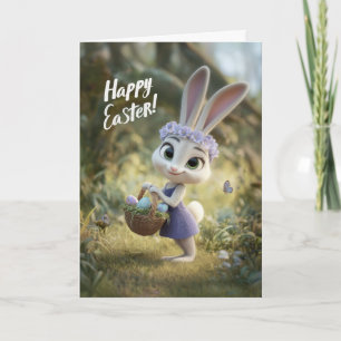 Süßer Osterhase in Lila mit Ostereierkorb Karte