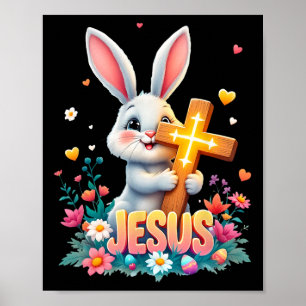 Süßer Osterhase Jesus Glaube Kreuz Christlich Poster