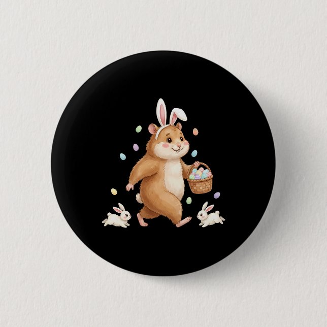 Süßer Osterhase Kaninchen Mit Eiern Whimsical Hams Button (Vorderseite)