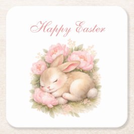 Süßer Osterhase Kaninchen Rosa Blush Pfingstrose Rechteckiger Pappuntersetzer